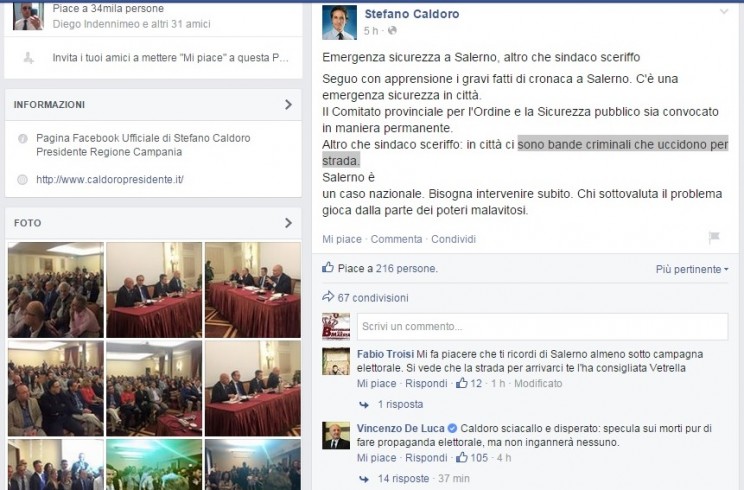 Regionali 2015: botta e risposta su Facebook tra Caldoro e De Luca - aSalerno.it