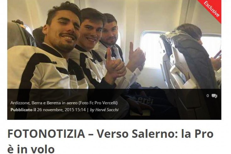 Selfie in volo: Pro Vercelli in arrivo a Salerno - aSalerno.it