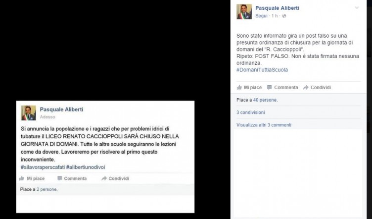 Hackerano il profilo del sindaco su Facebook: “Domani niente scuola” - aSalerno.it