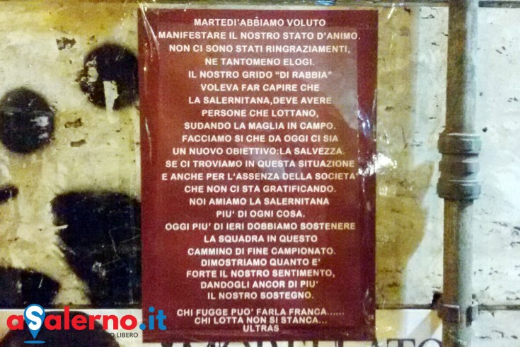 La lettera degli ultras granata: “Martedì è stato grido di rabbia” - aSalerno.it