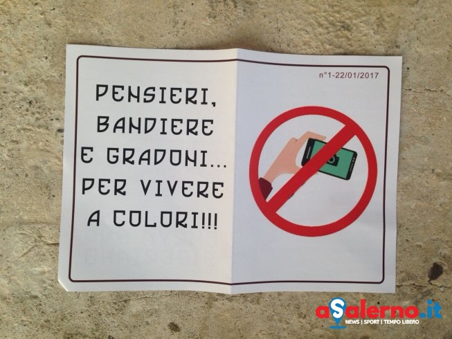 Il volantino della Curva Sud che invita i tifosi a spegnere i cellulari - aSalerno.it