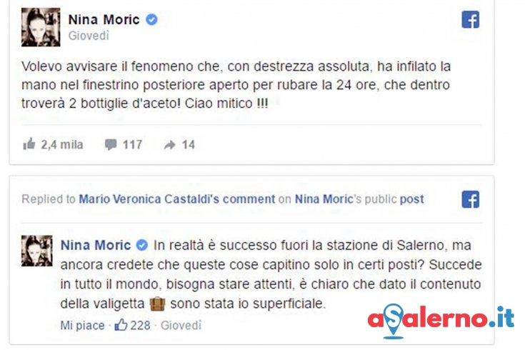 Nina Moric vittima di un furto alla stazione di Salerno - aSalerno.it